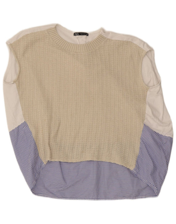 Blusa feminina sem mangas Zara UK 10 pequeno bloco colorido multicolorido