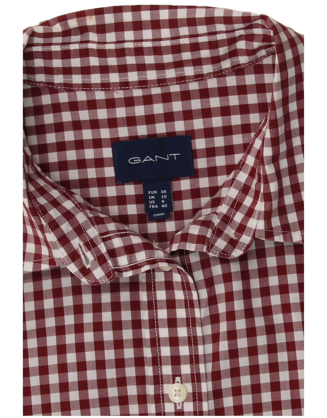 Camisa feminina Gant Reino Unido 10 pequena Borgonha algodão guingão
