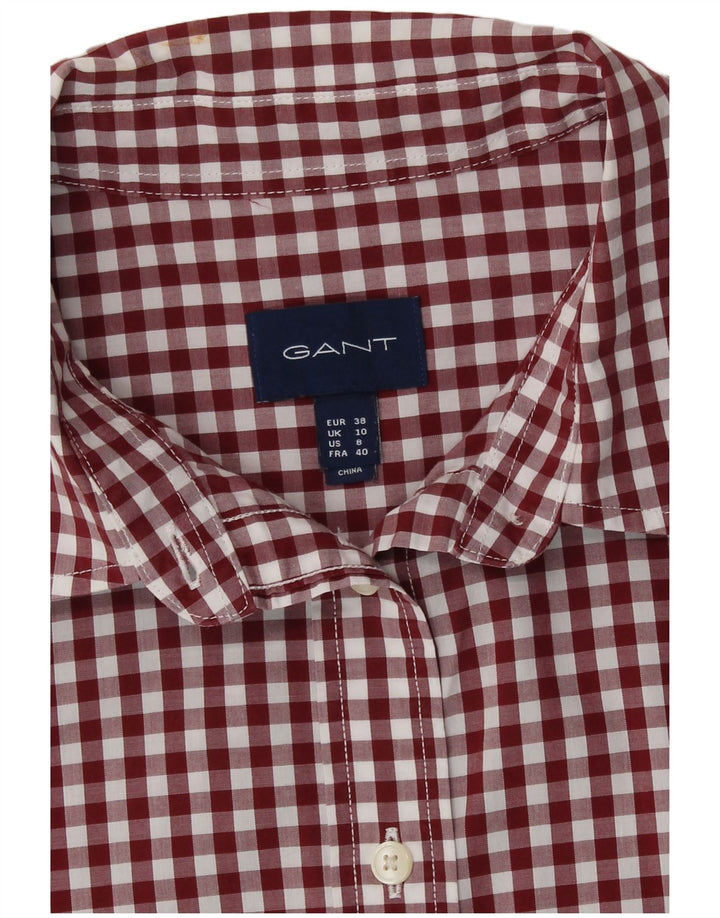 Camisa feminina Gant Reino Unido 10 pequena Borgonha algodão guingão