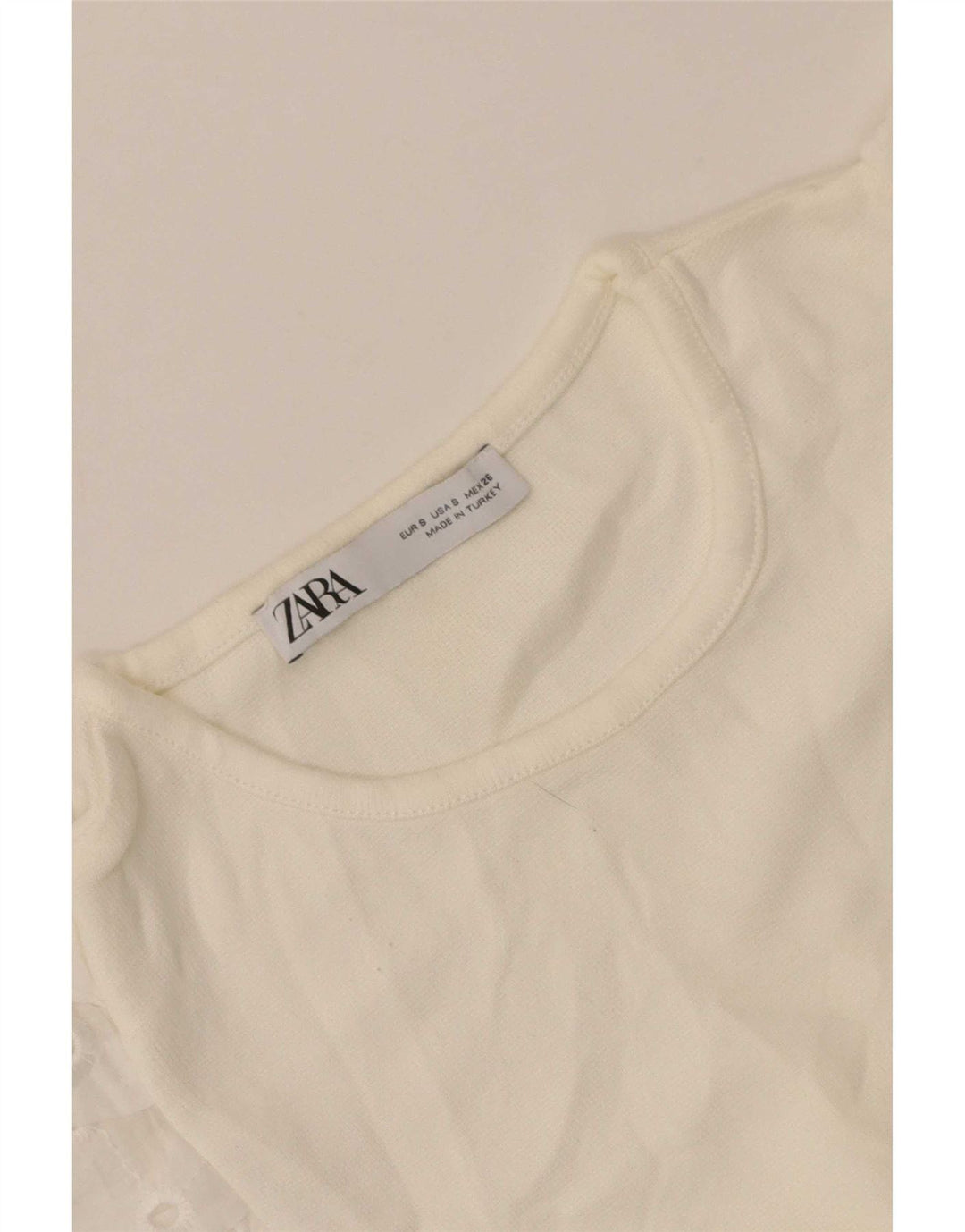 Zara Womens Crop Top Manga Longa Reino Unido 8 Pequeno Floral Branco