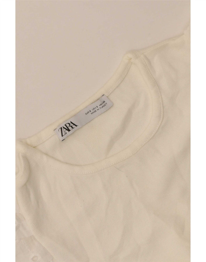 Zara Womens Crop Top Manga Longa Reino Unido 8 Pequeno Floral Branco