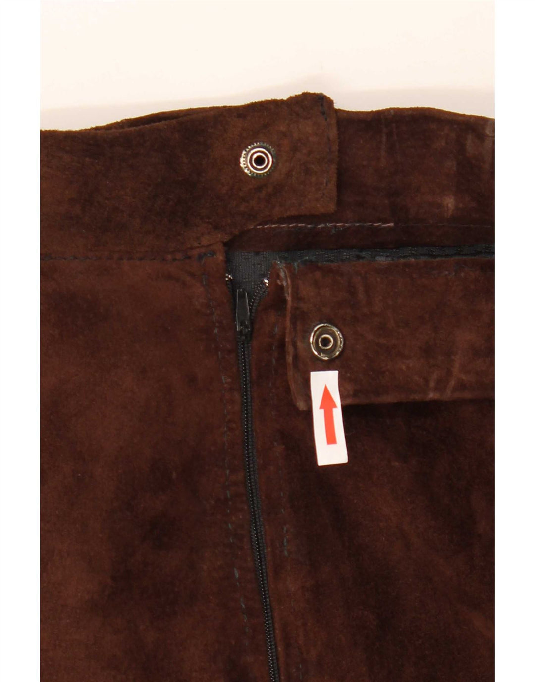 Saia larga feminina de camurça vintage W30 bloco colorido marrom médio