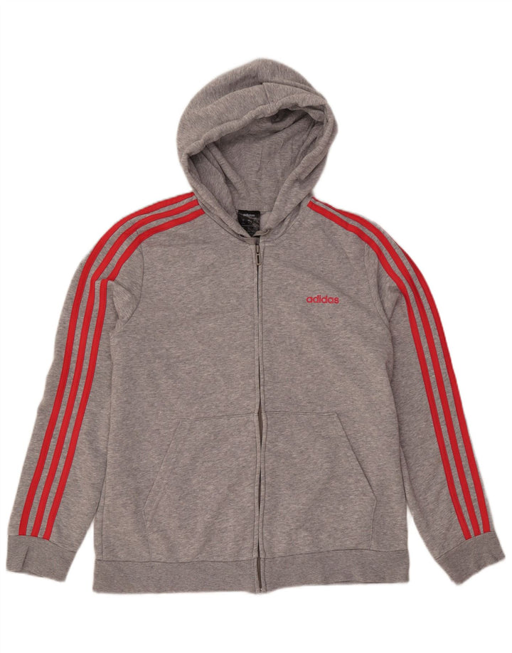 ADIDAS Suéter feminino com capuz e zíper UK 20/22 XL cinza manchado de algodão