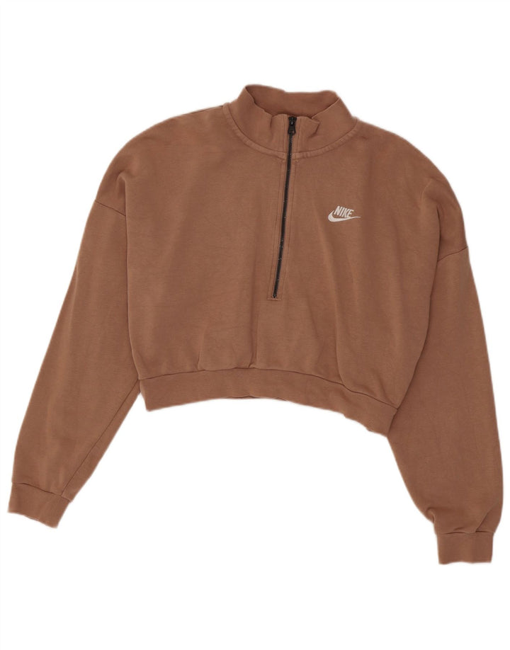 Moletom Nike Feminino Crop Zip Neck Suéter Reino Unido 14 Médio Algodão Marrom