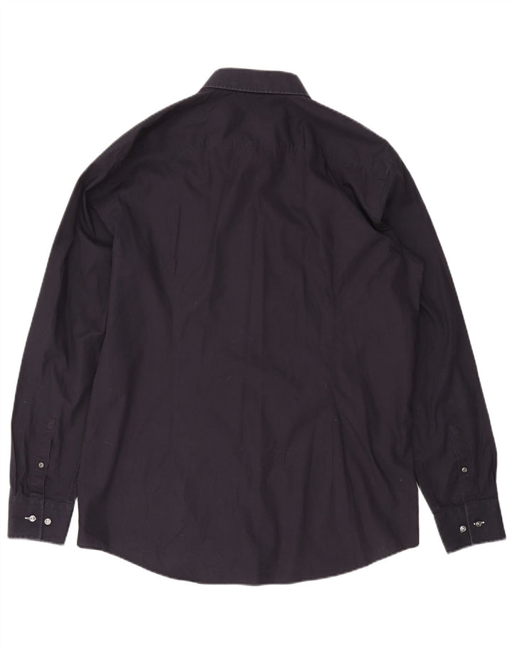 Camisa masculina slim fit HUGO BOSS tamanho 44 17 1/2 XL azul marinho algodão