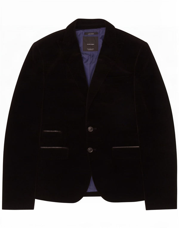 Jaqueta blazer masculina Zara com 2 botões de veludo UE 46 pequeno algodão preto