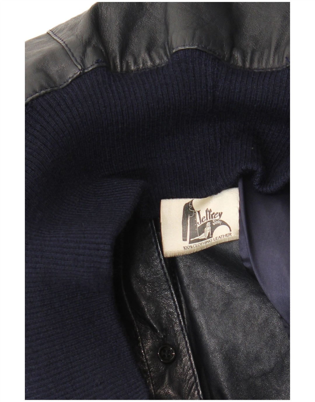 Jaqueta de couro bomber vintage feminina Reino Unido 14 couro azul marinho médio