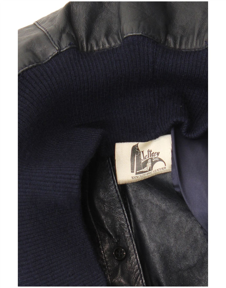 Jaqueta de couro bomber vintage feminina Reino Unido 14 couro azul marinho médio