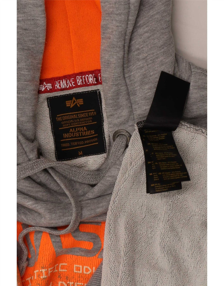 Alpha Industries Suéter gráfico masculino com capuz e algodão manchado cinza médio