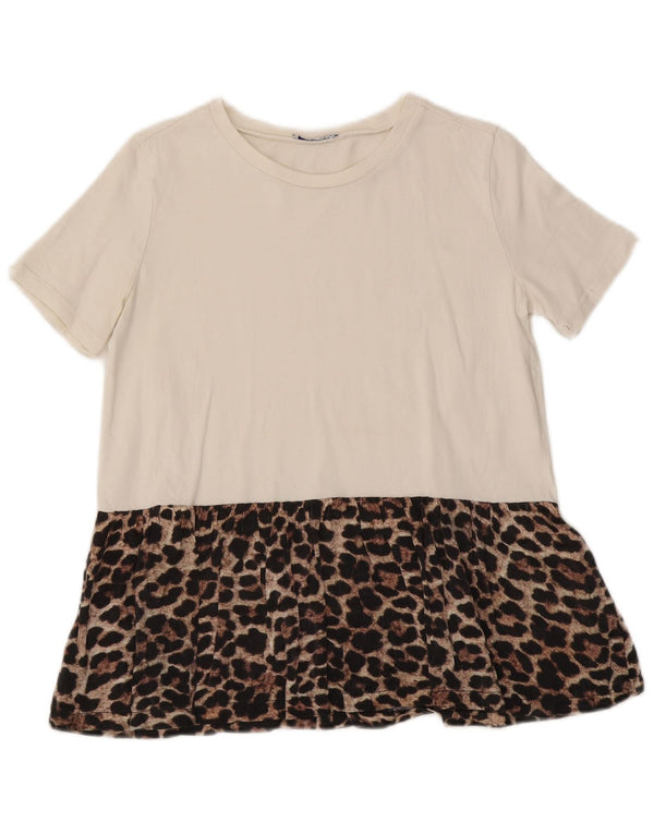 Blusa feminina Zara UK 12 médio branco estampa animal