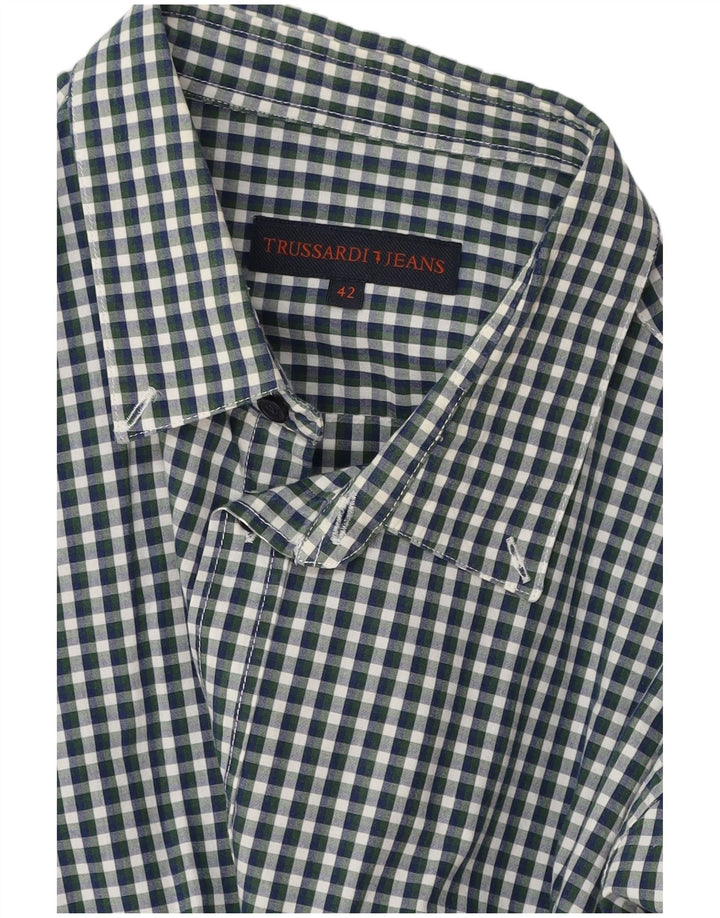 Trussardi Jeans Camisa masculina tamanho 42 grande guingão multicolorido