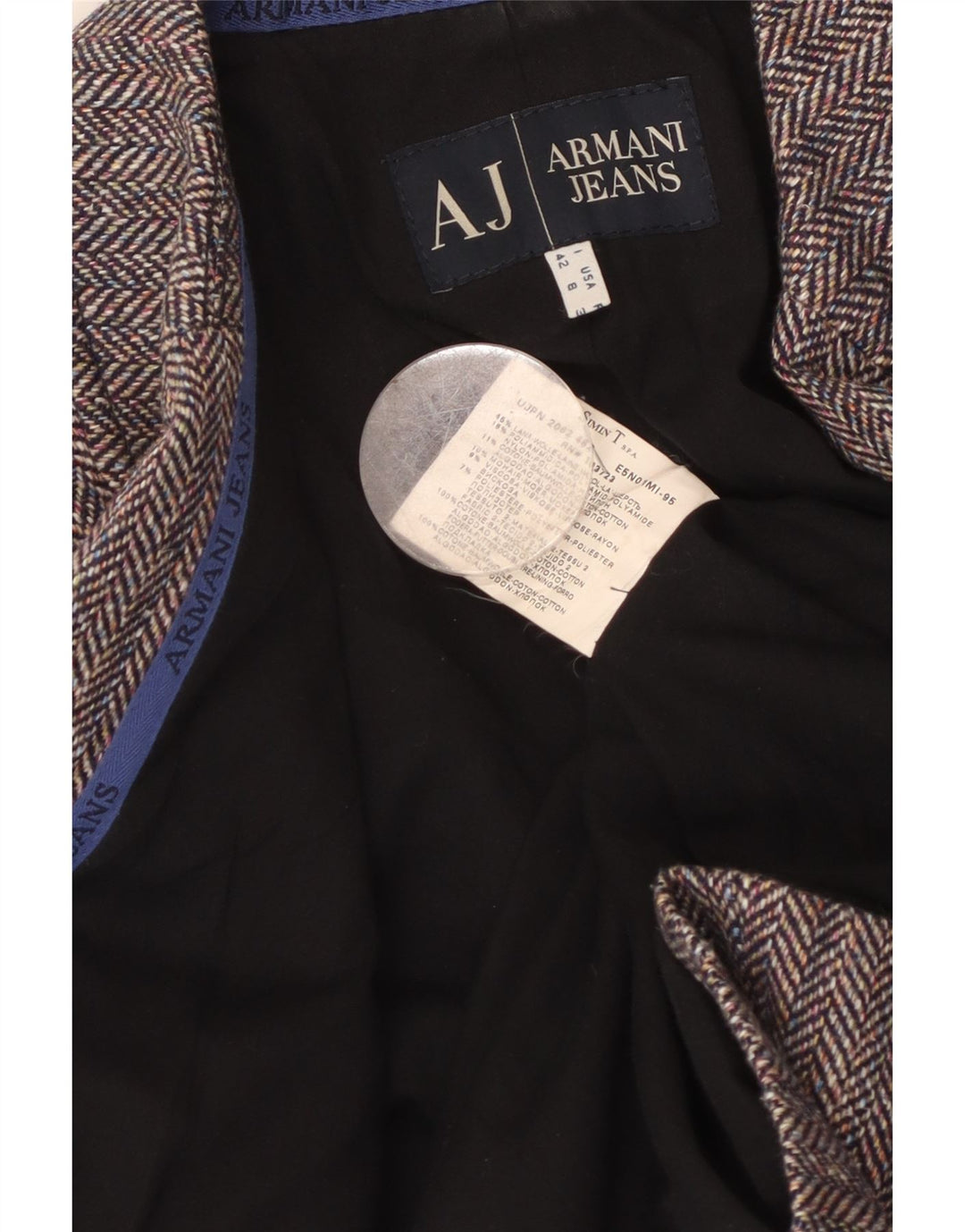 ARMANI JEANS Jaqueta blazer feminina de 4 botões IT 42 espinha de peixe cinza médio