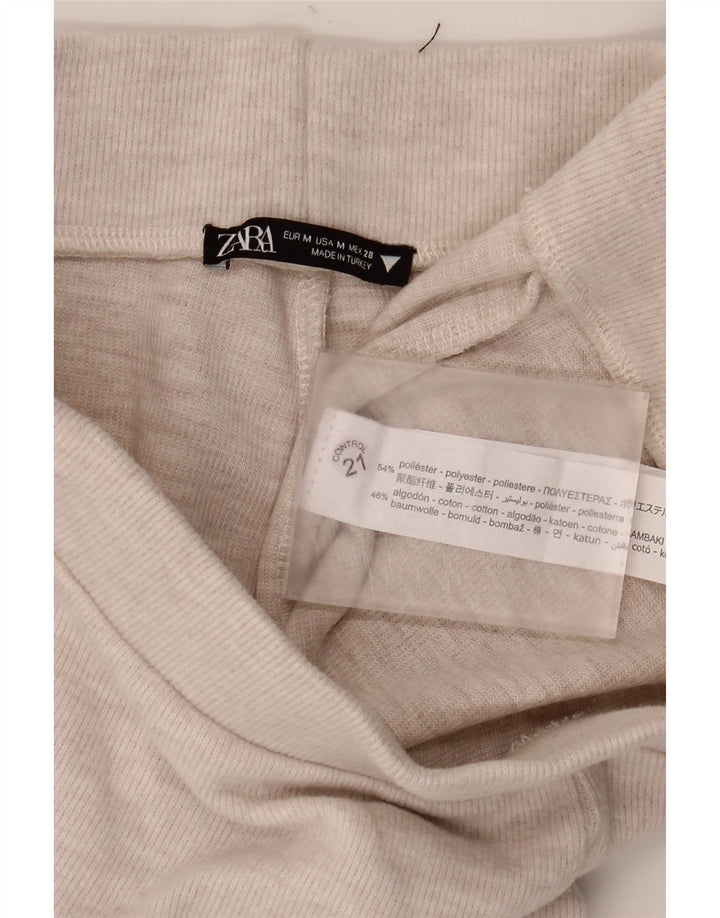 Calça de treino feminina Zara UK 12 poliéster manchado bege médio