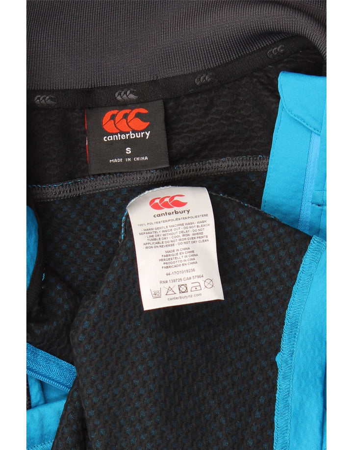 Pulôver masculino Canterbury com zíper e gola em bloco colorido azul pequeno