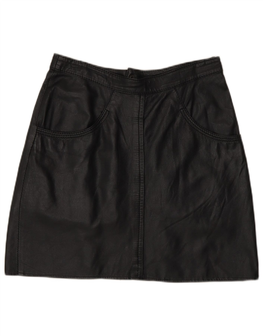 Mini saia de couro feminina vintage IT 44 médio W28 preta