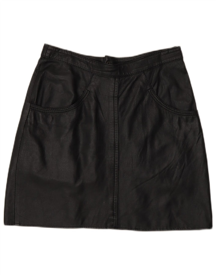 Mini saia de couro feminina vintage IT 44 médio W28 preta