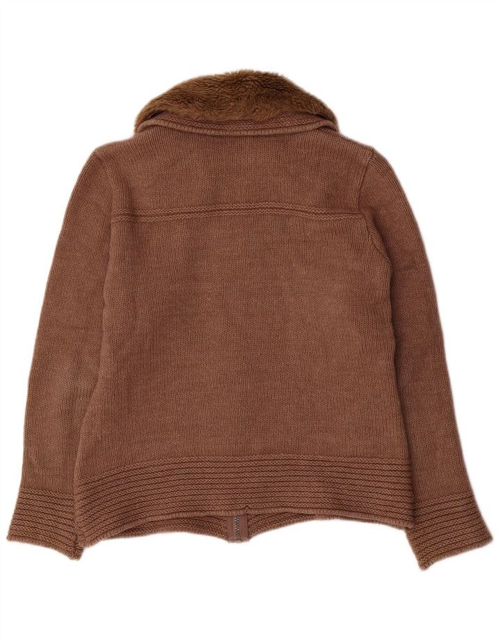 Suéter cardigã feminino Marks & Spencer SUK 14 lã marrom médio