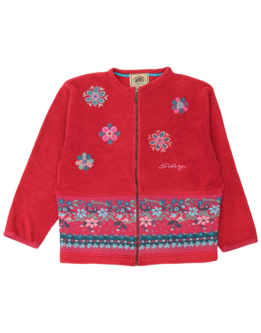 Jaqueta de lã de grandes dimensões Silvy Womens UK 14 poliéster floral vermelho médio