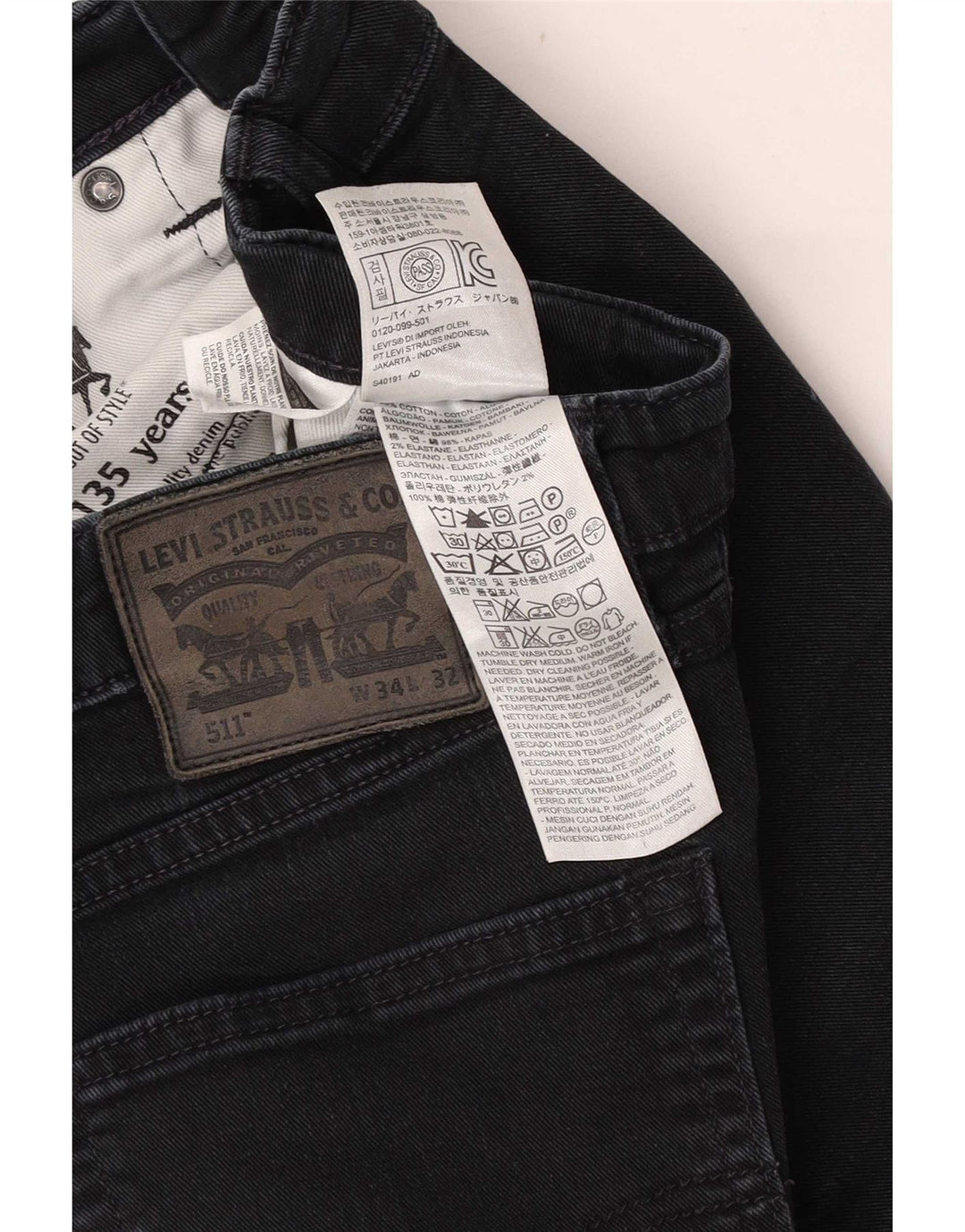 Levi's Masculino 511 Slim Jeans W34 L32 Algodão Preto