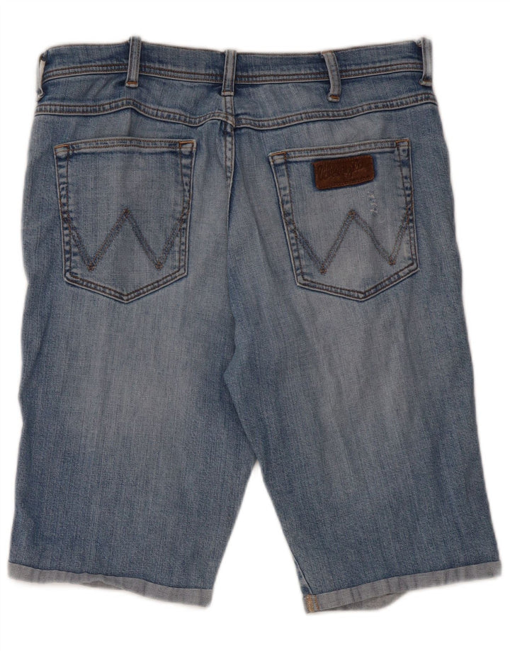 Shorts jeans Wrangler masculino desgastado W34 grande algodão azul