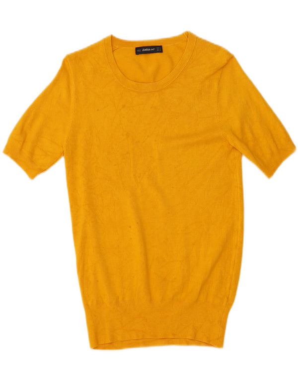 Suéter feminino Zara de manga curta com gola canoa Reino Unido 12 médio amarelo