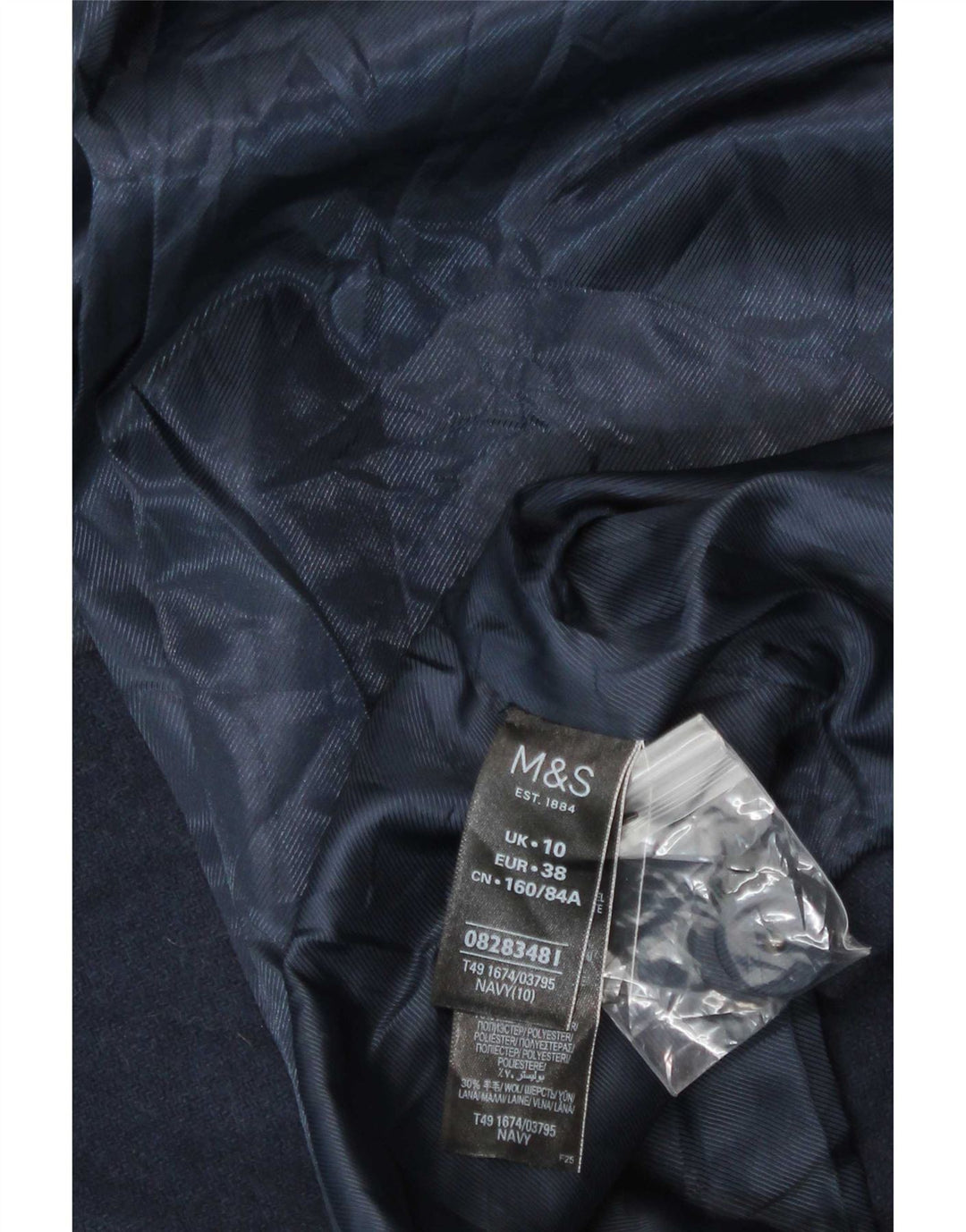 Sobretudo feminino Marks & Spencer UK 10 pequeno poliéster azul marinho