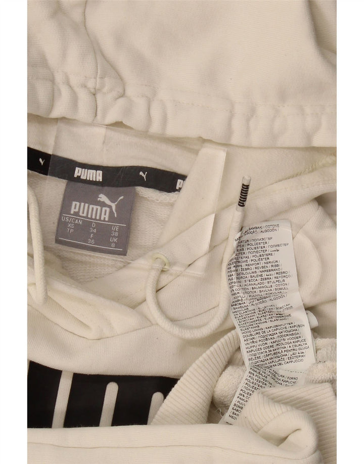 PUMA feminino gráfico moletom com capuz UK 8 pequeno algodão branco