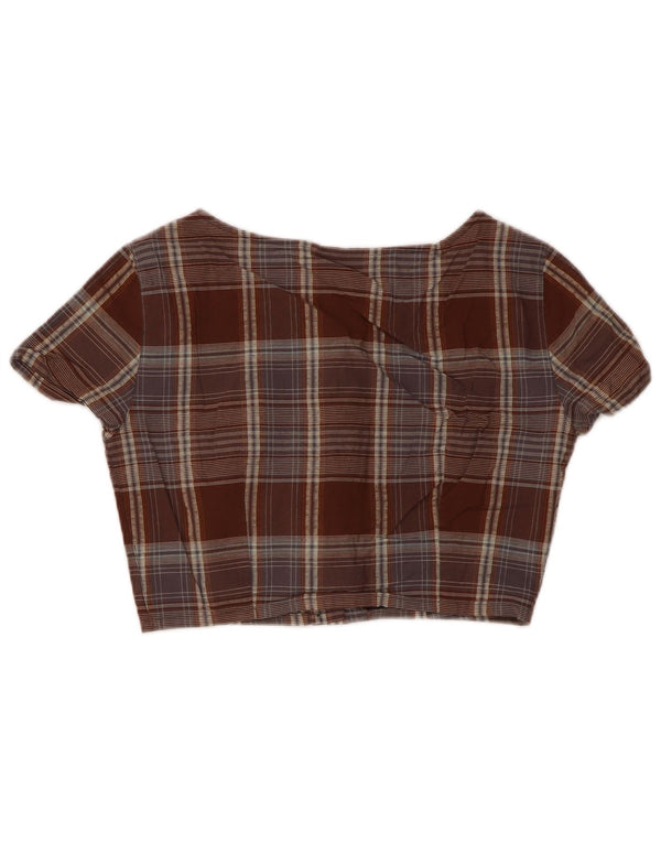 Nova blusa feminina Penny manga curta cropped IT 42 médio marrom xadrez