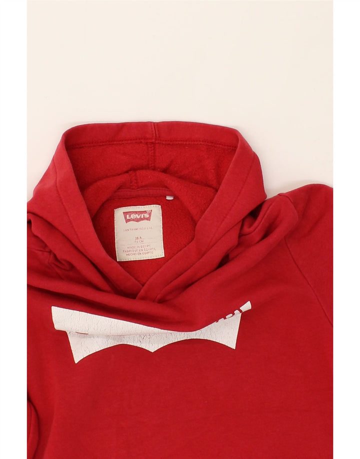 LEVI'S Girls Graphic Hoodie Jumper 15-16 Years Red Cotton Vintage Levi's and Second-Hand Levi's from Messina Hembry 