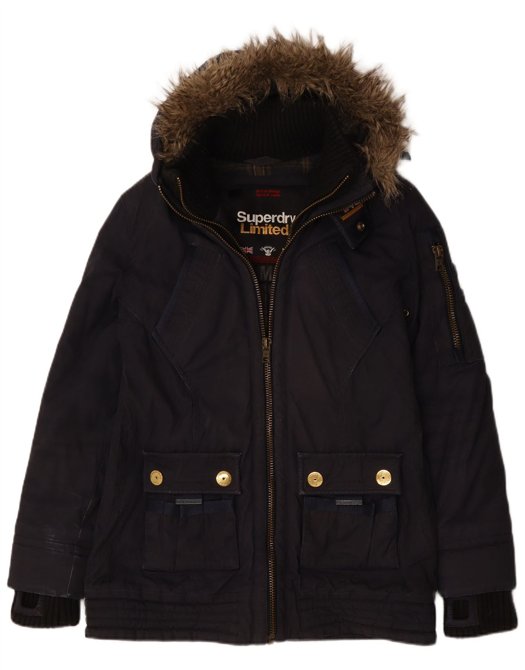 Jaqueta corta-vento feminina Superdry com capuz Reino Unido 14 algodão azul marinho médio
