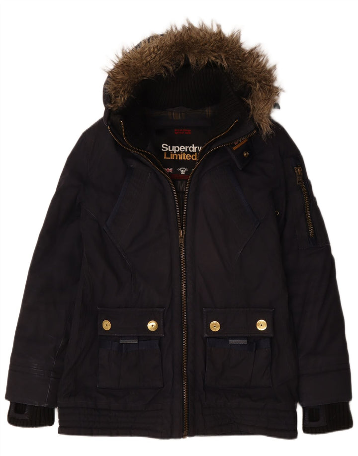 Jaqueta corta-vento feminina Superdry com capuz Reino Unido 14 algodão azul marinho médio