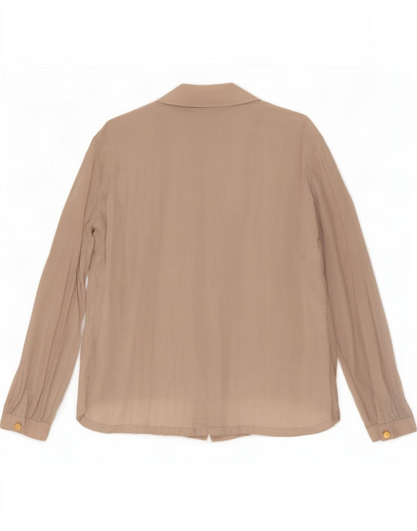 Blusa feminina vintage de manga comprida transparente Reino Unido 18 XL bege