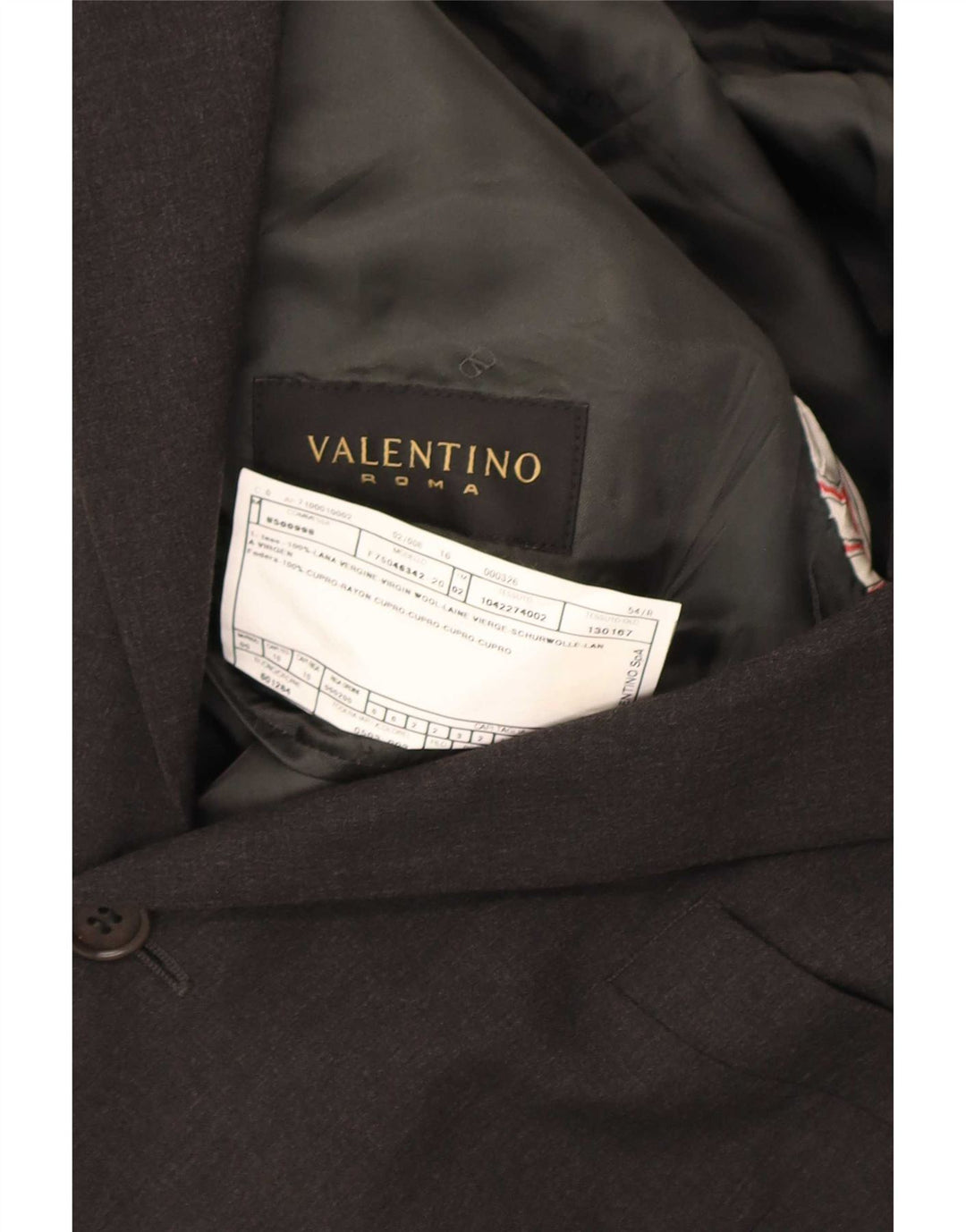 Jaqueta Blazer Masculina Valentino com 3 Botões IT 54 2XL Lã Cinza