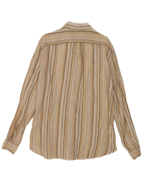 Camisa masculina Benetton de linho listrado bege médio