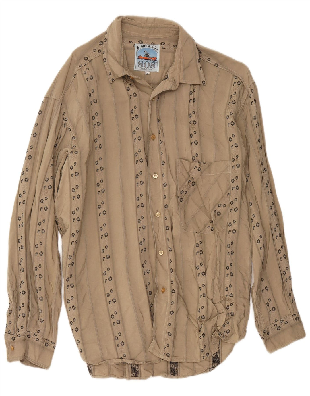 Sos Camisa Masculina Média Bege Floral Viscose