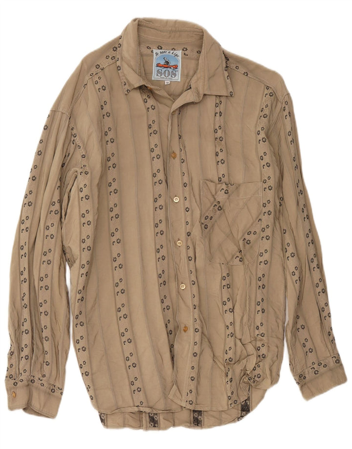 Sos Camisa Masculina Média Bege Floral Viscose