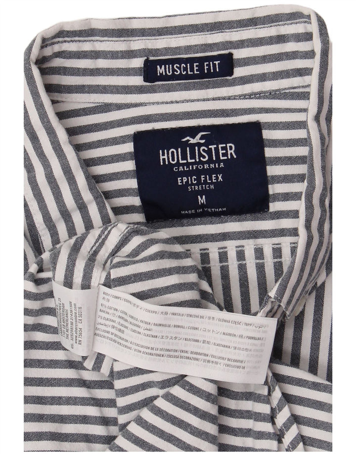 Camisa muscular masculina HOLLISTER de algodão listrado cinza médio