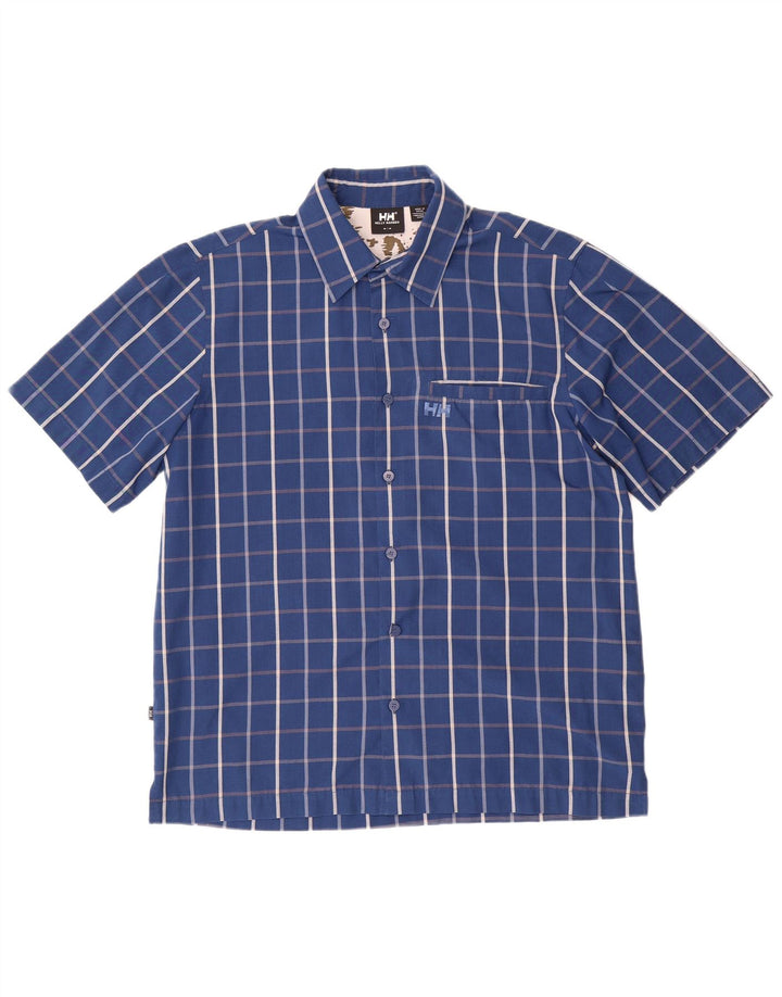 Camisa masculina de manga curta Helly Hansen poliéster xadrez azul marinho médio
