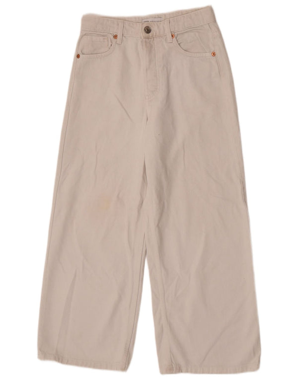 Calça jeans feminina Zara com perna larga EU 36 XS W26 L24 algodão branco