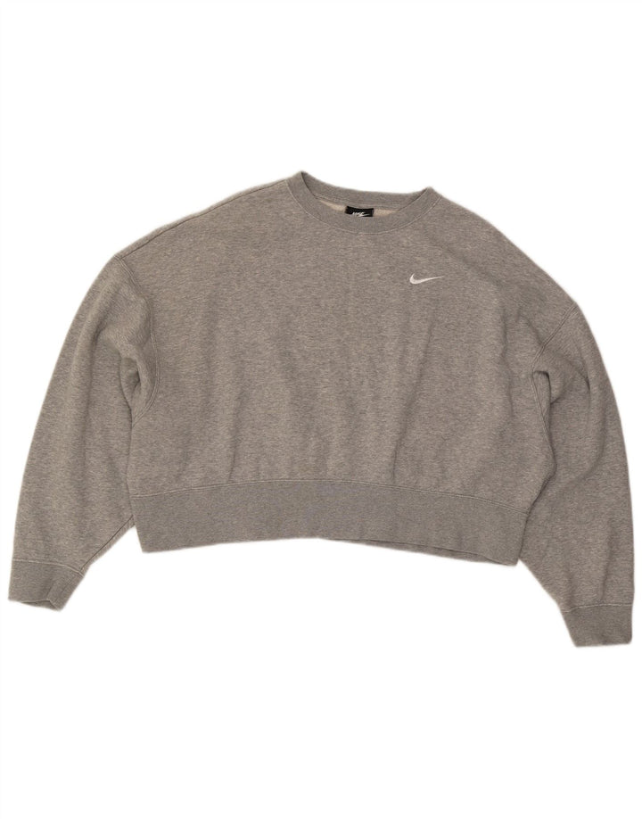 NIKE feminino oversized crop moletom jumper UK 10 pequeno cinza algodão