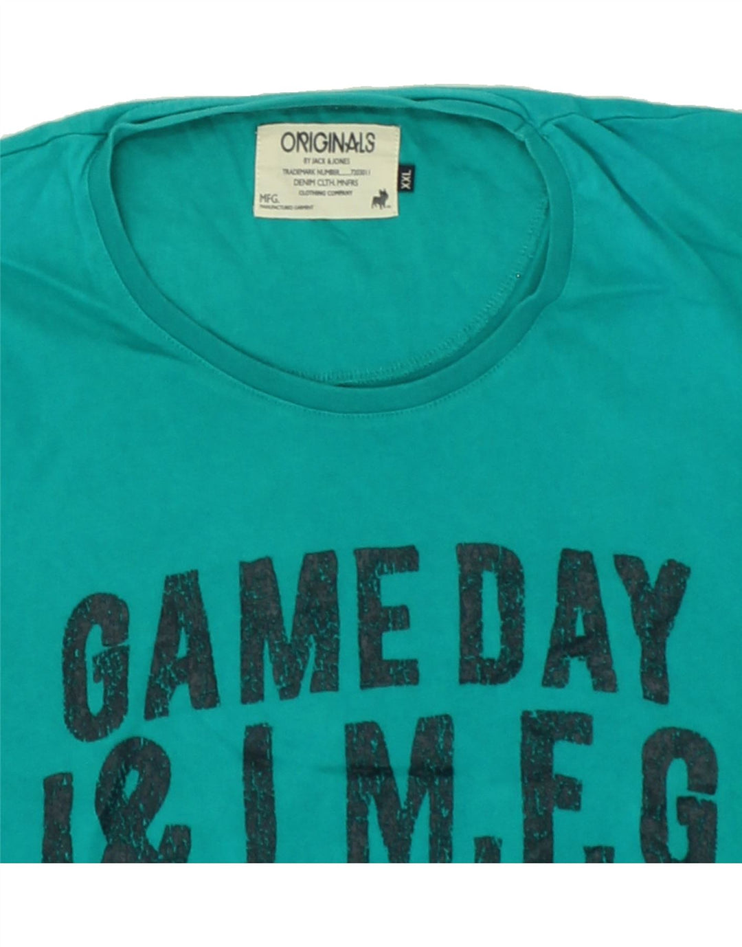 JACK & JONES Mens Graphic T-Shirt Top 2XL Turquoise Cotton Vintage Jack & Jones and Second-Hand Jack & Jones from Messina Hembry 