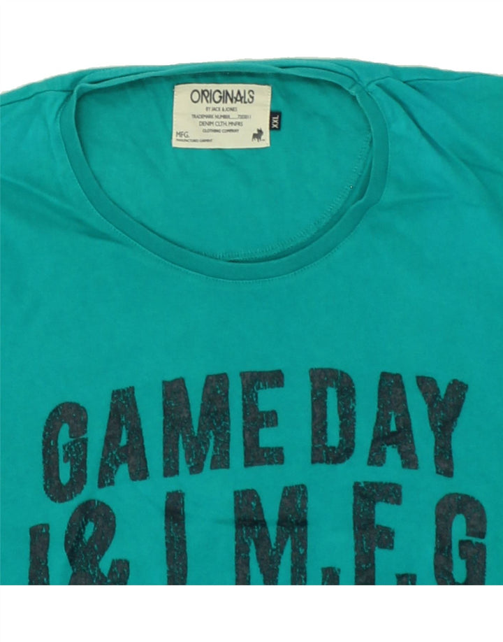 JACK & JONES Mens Graphic T-Shirt Top 2XL Turquoise Cotton Vintage Jack & Jones and Second-Hand Jack & Jones from Messina Hembry 