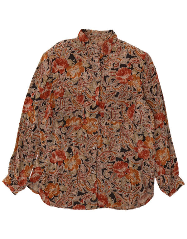 Blusa feminina VINTAGE UK 16 grande marrom floral