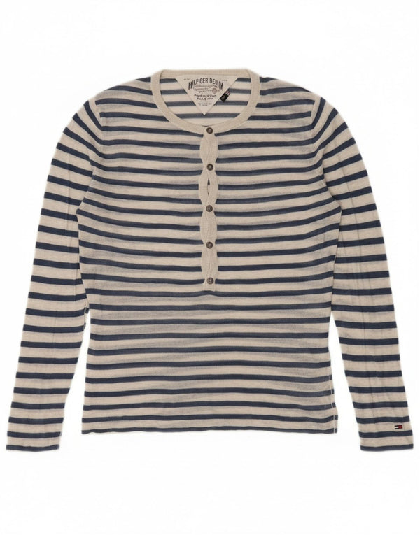 Top Tommy Hilfiger Feminino Manga Comprida UK 10 Pequeno Listrado Azul Marinho