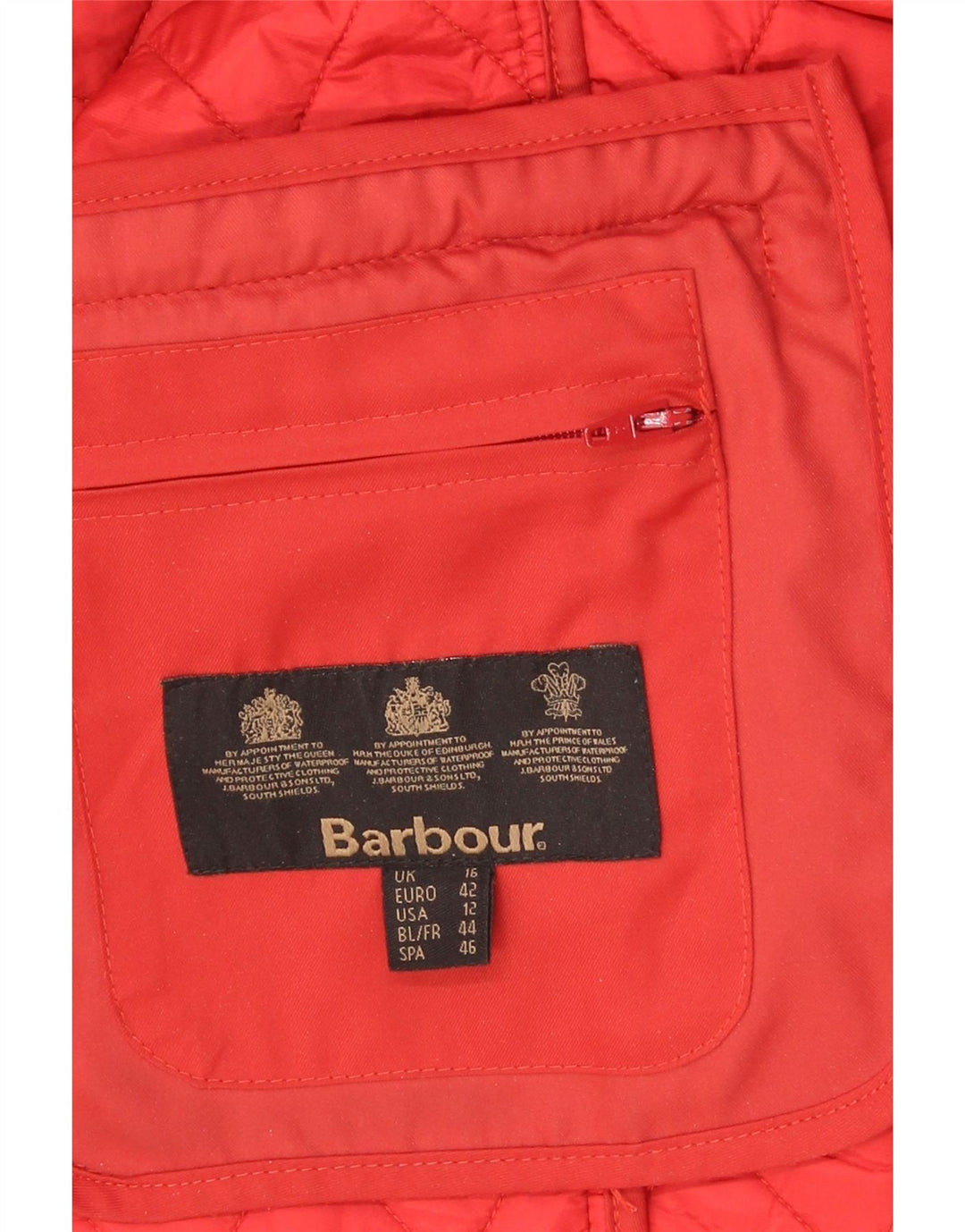 Jaqueta acolchoada feminina Barbour UK 16 grande poliamida vermelha