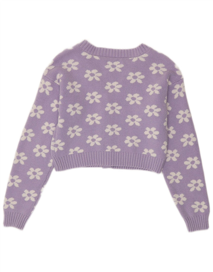 Suéter cardigã feminino HOLLISTER Reino Unido 10 pequeno algodão floral roxo