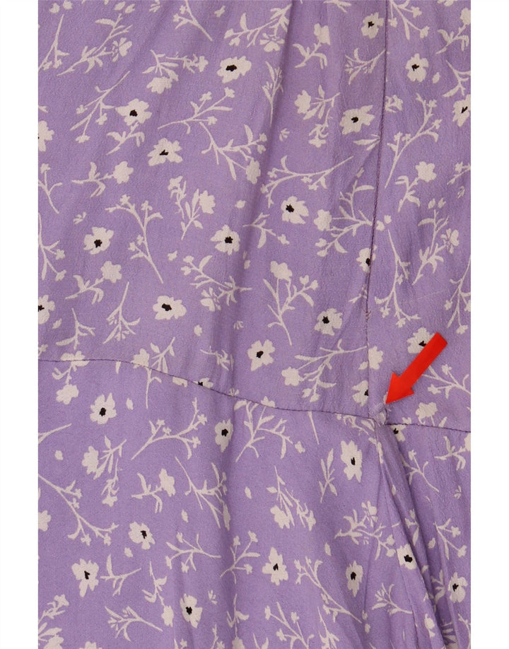 Mini saia feminina Zara médio W28 viscose floral roxa
