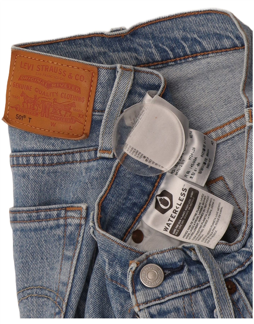Calça jeans feminina Levi's 501 Straight W24 L28 azul algodão