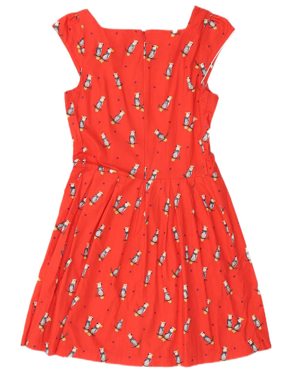 Vestido feminino vintage sem mangas evasê UK 12 algodão vermelho médio com estampa animal