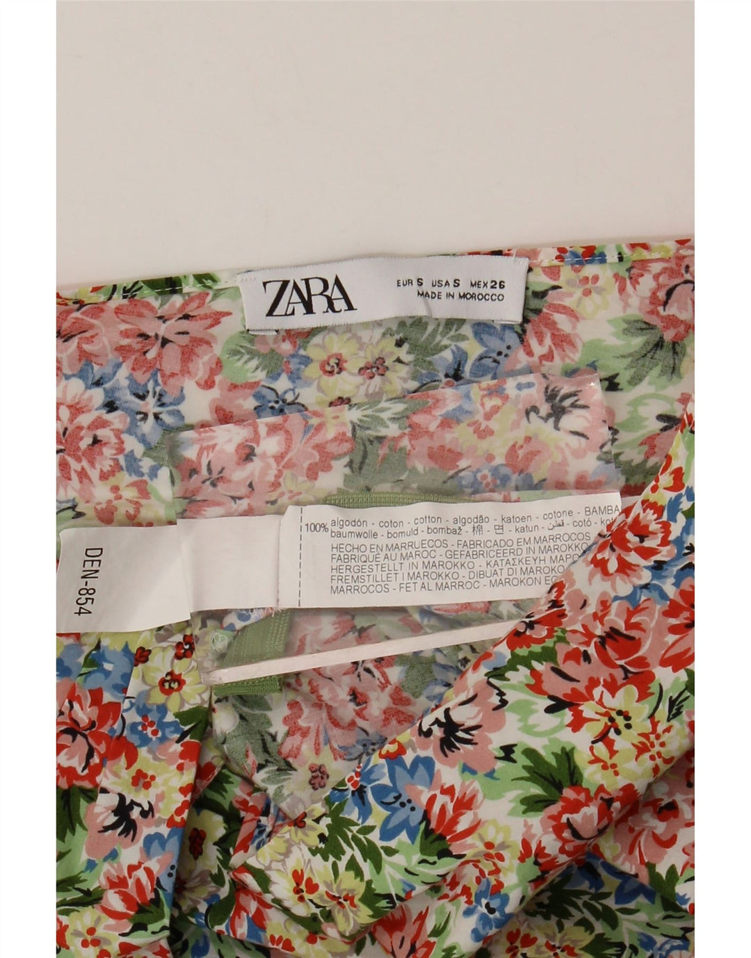ZARA Top feminino de um ombro UK 8 pequeno algodão floral multicolorido